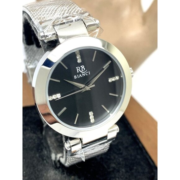 Roberto Bianci Women's Watch RB0401 Black Dial Quartz Gemmed Silver Steel 34mm - Picture 1 of 14